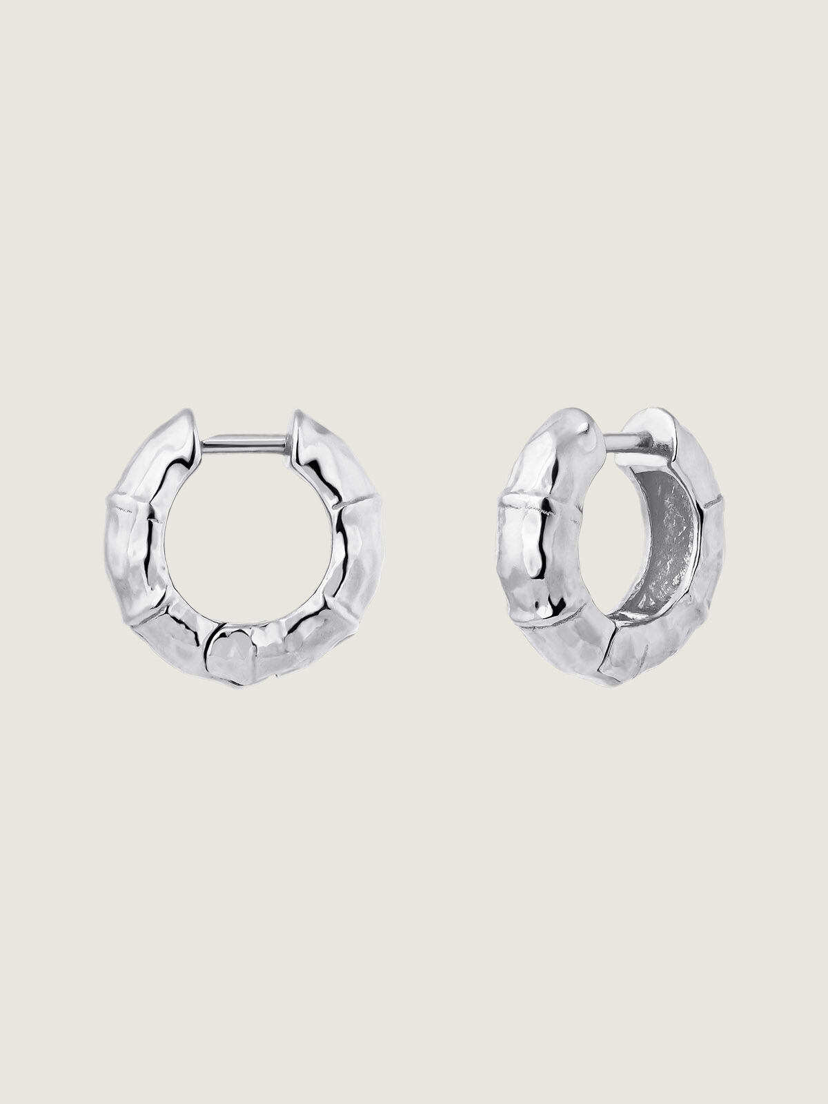 Small 925 silver hoop earrings with bamboo texture. | Aristocrazy