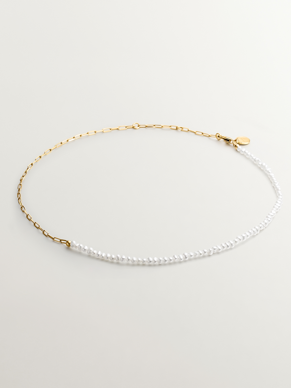 925 silver link necklace in 18k yellow gold with pearls