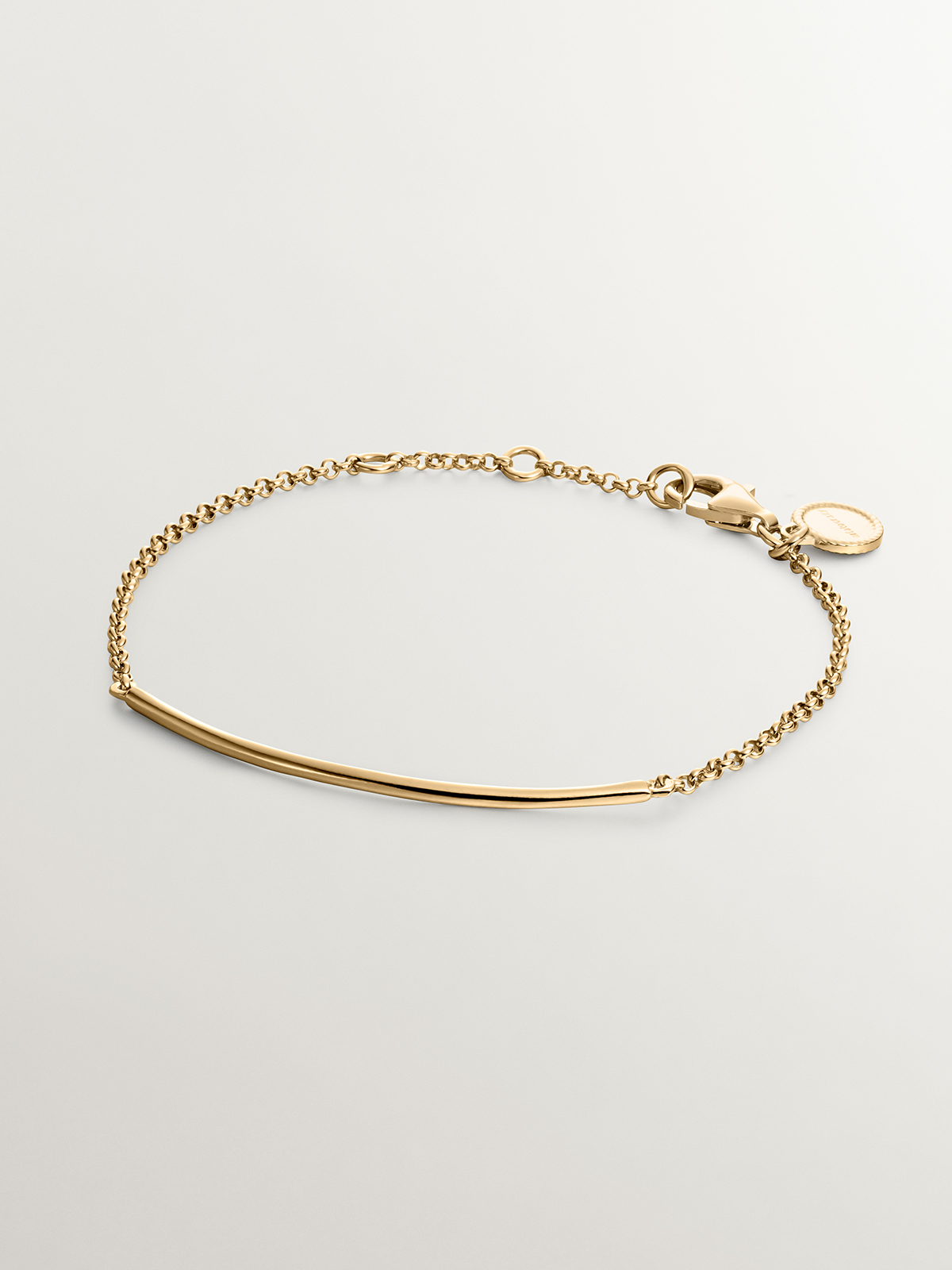 Pulsera de plata 925 bañada en oro amarillo de 18K con forma de tubo