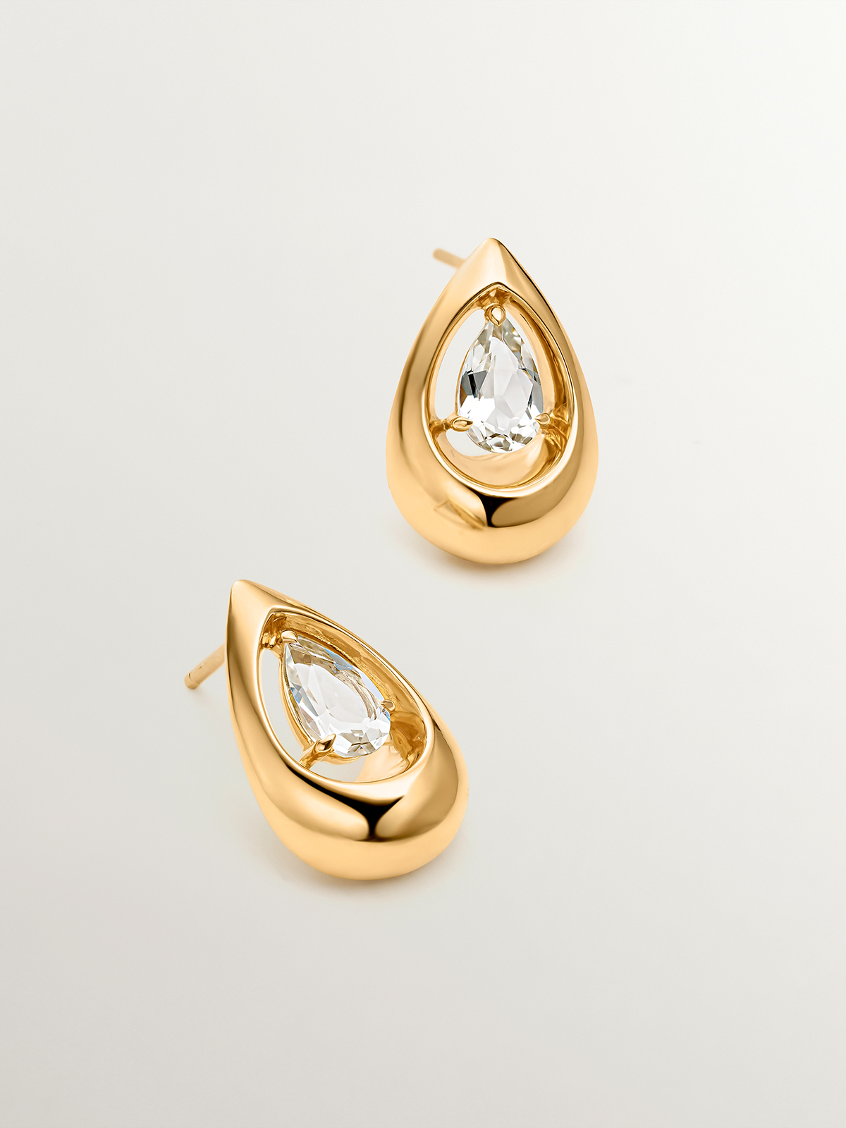 Boucles d'oreilles en argent 925 plaqué or jaune 18 carats avec topazes blanches