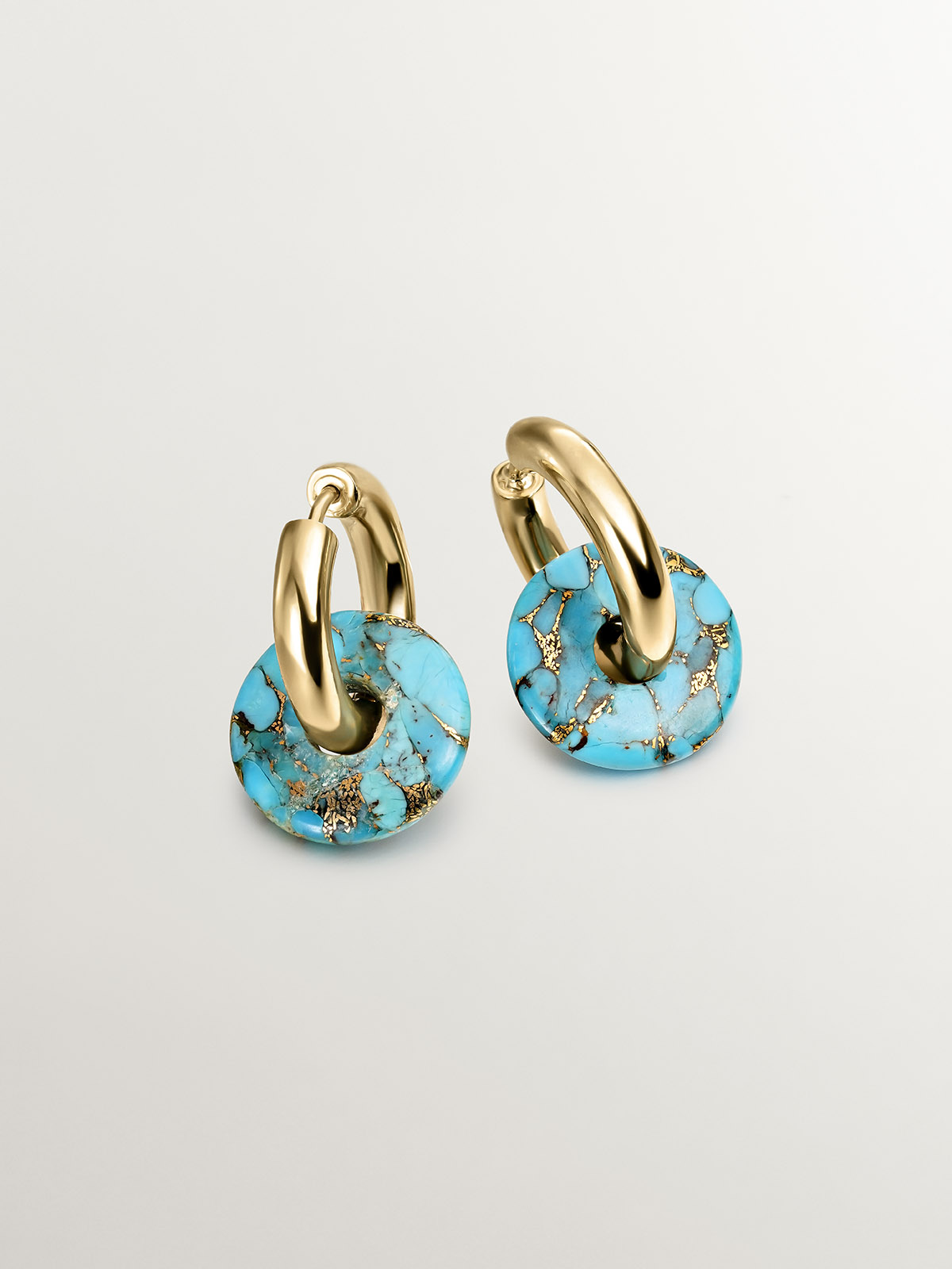 Boucles d'oreilles en argent 925 plaqué or jaune 18K avec turquoise