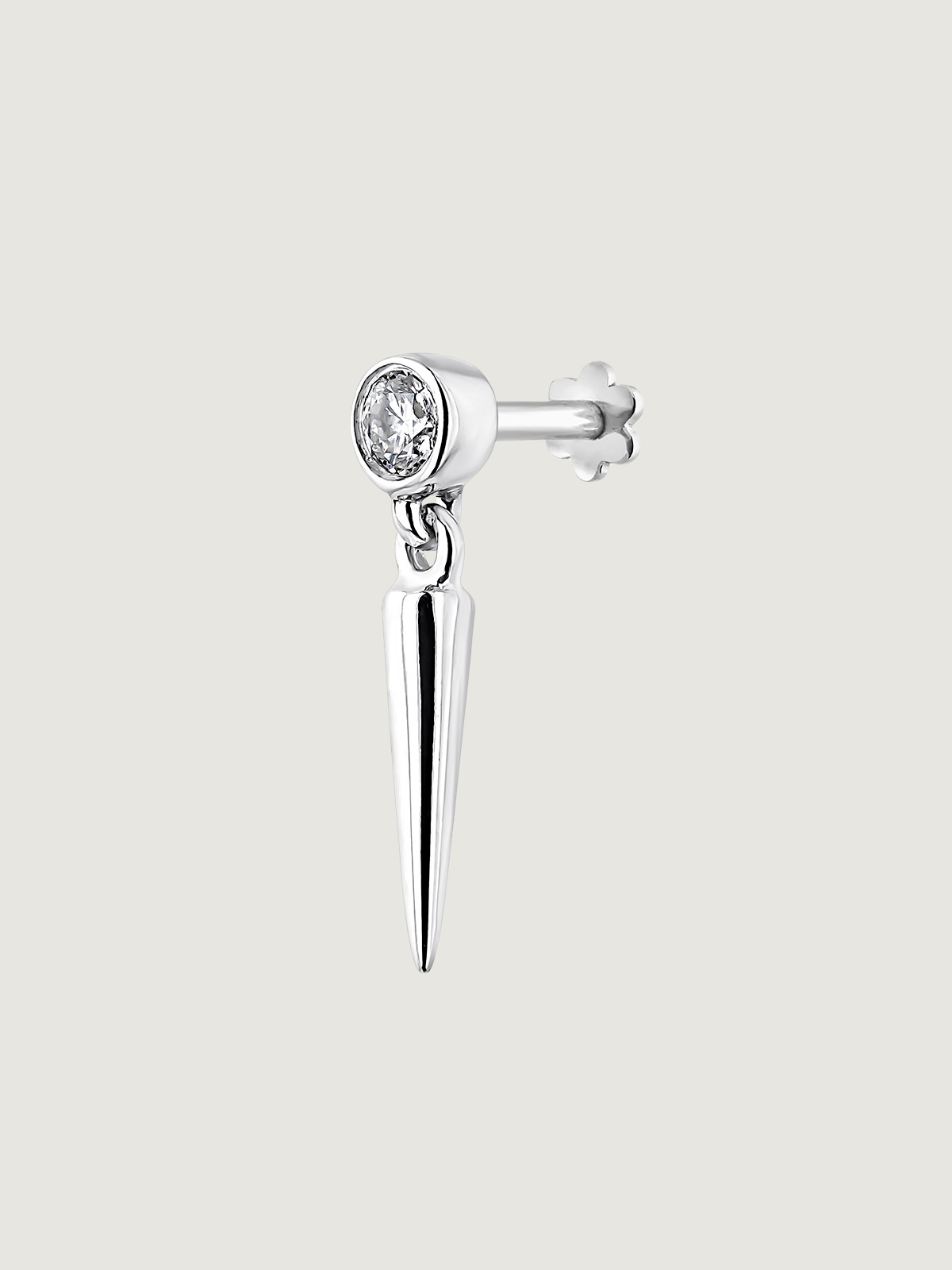 Individual 18K white gold earring with spike and diamond