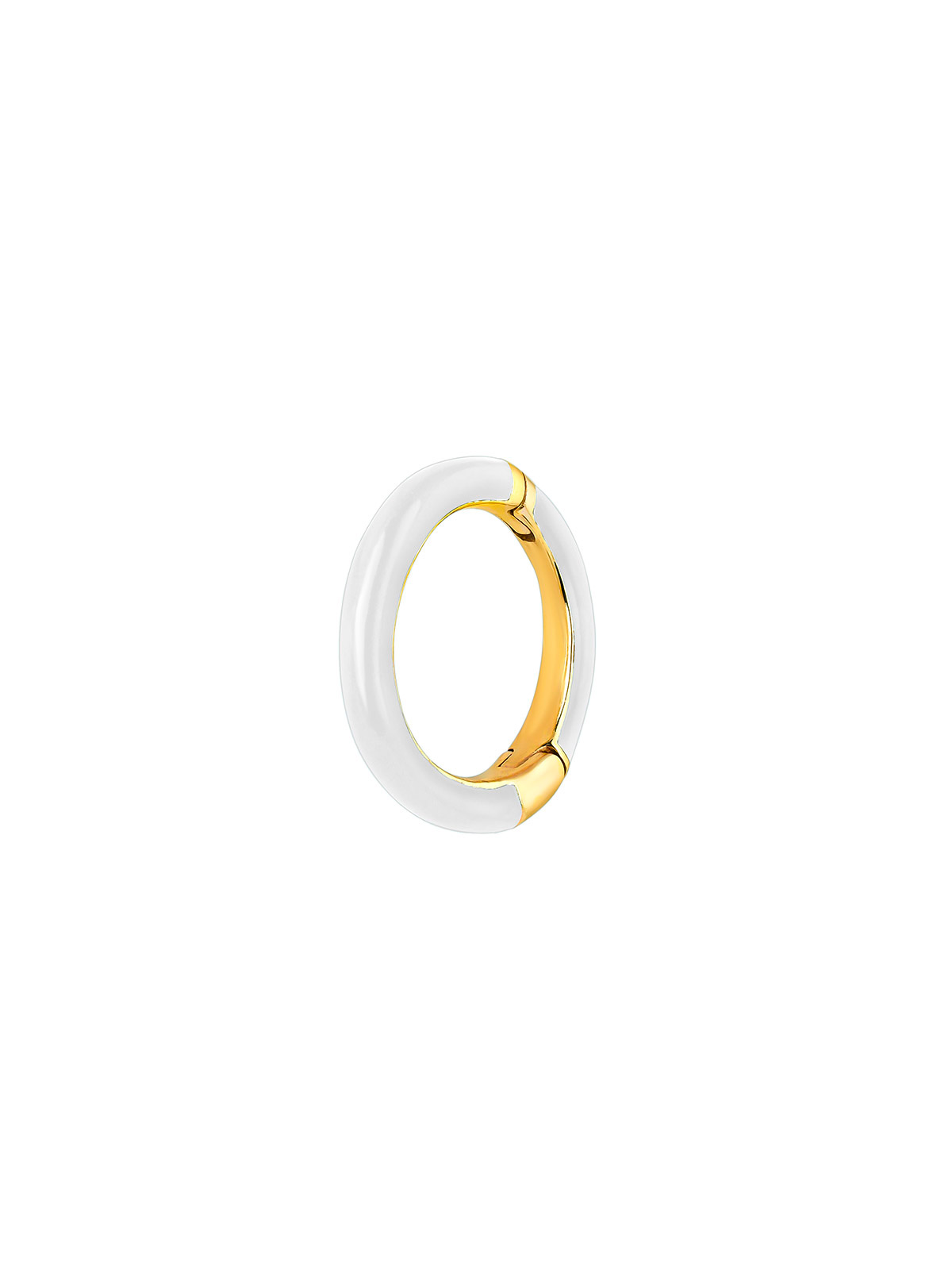 Boucle d'oreille individuelle en petit anneau d'or jaune 9K avec émail blanc