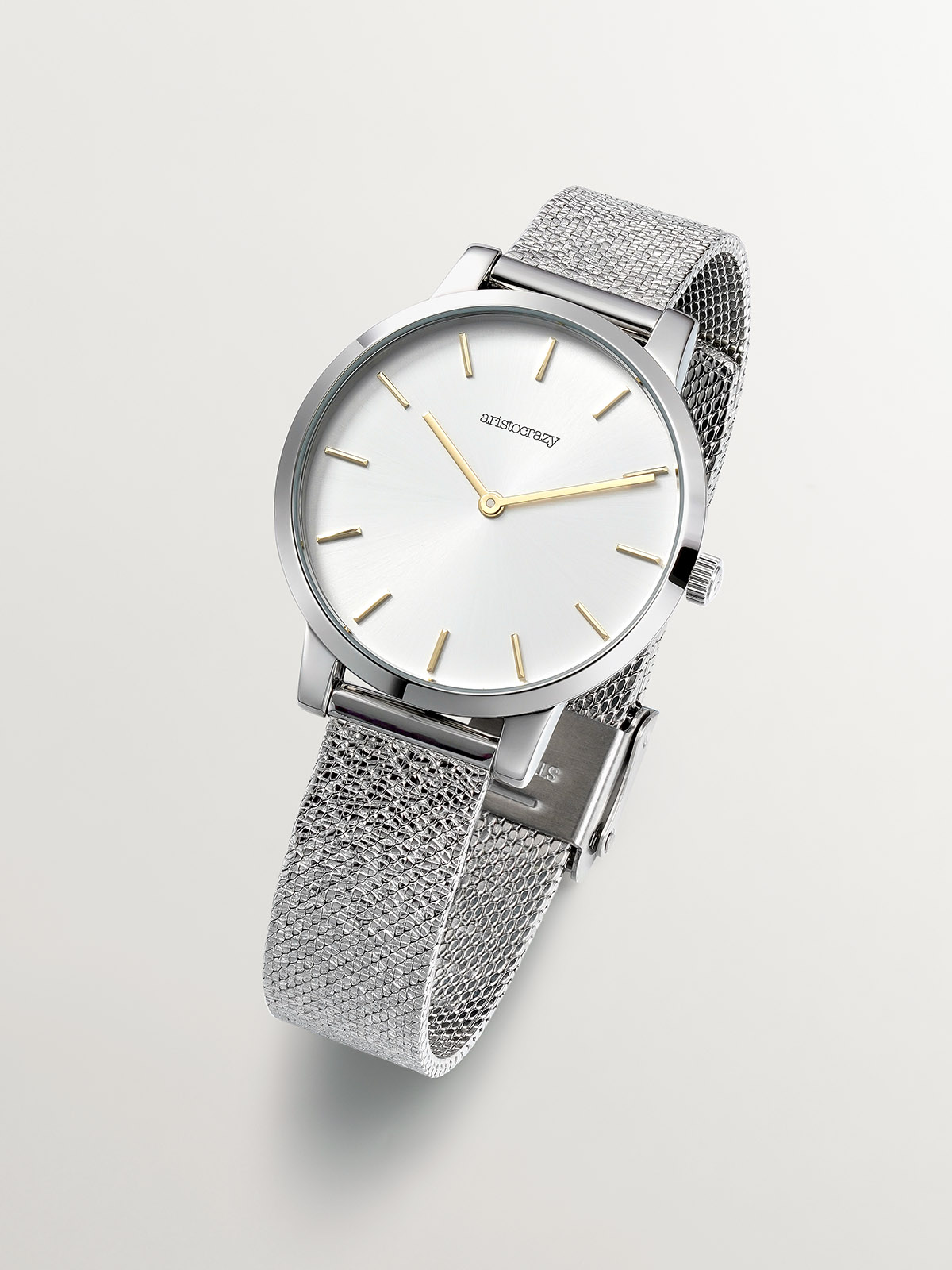 Vett watch with gray steel and white sphere strap