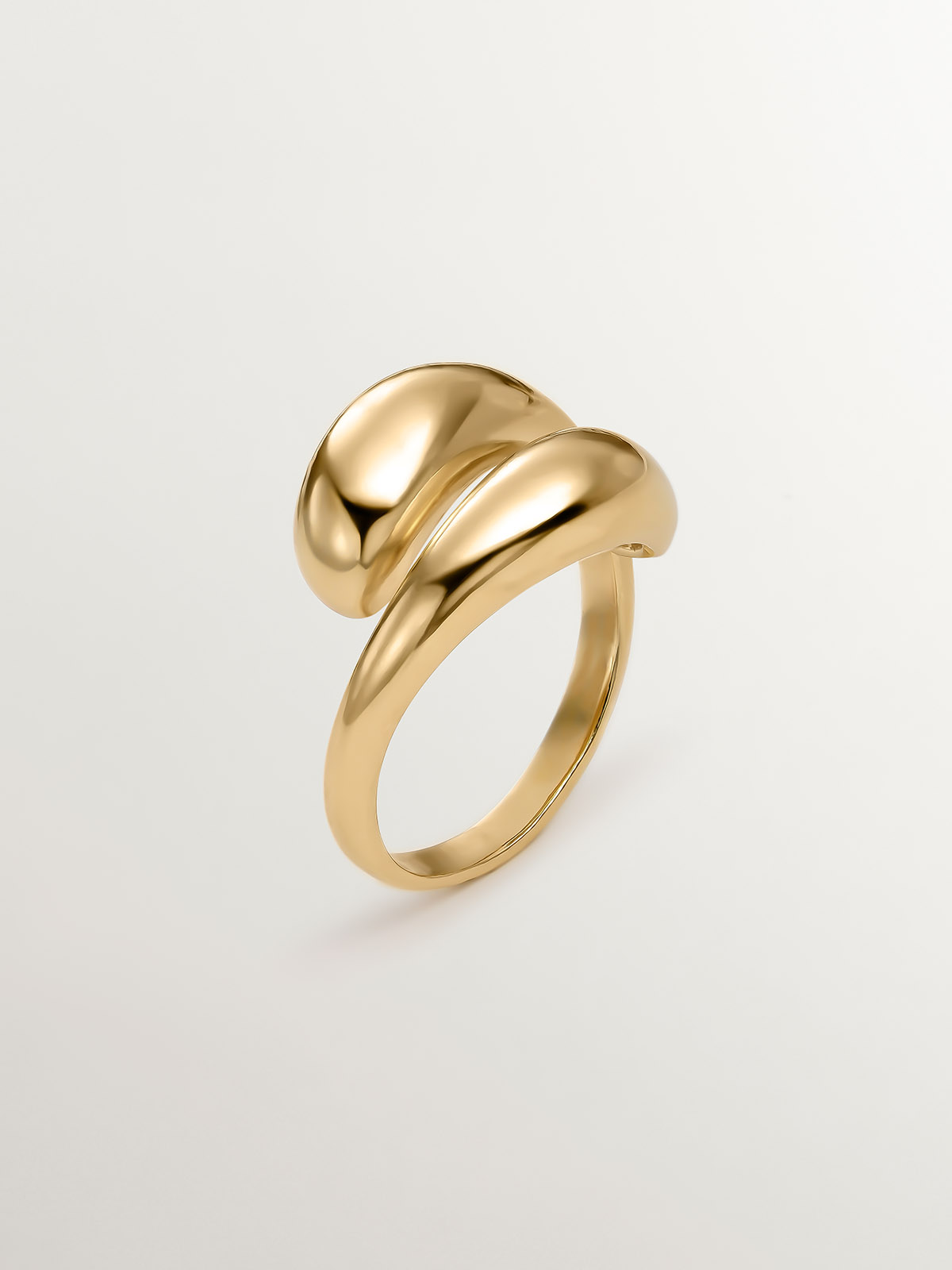 Anillo Tú y Yo de plata 925 bañada en oro amarillo de 18K con forma de espiral abombada