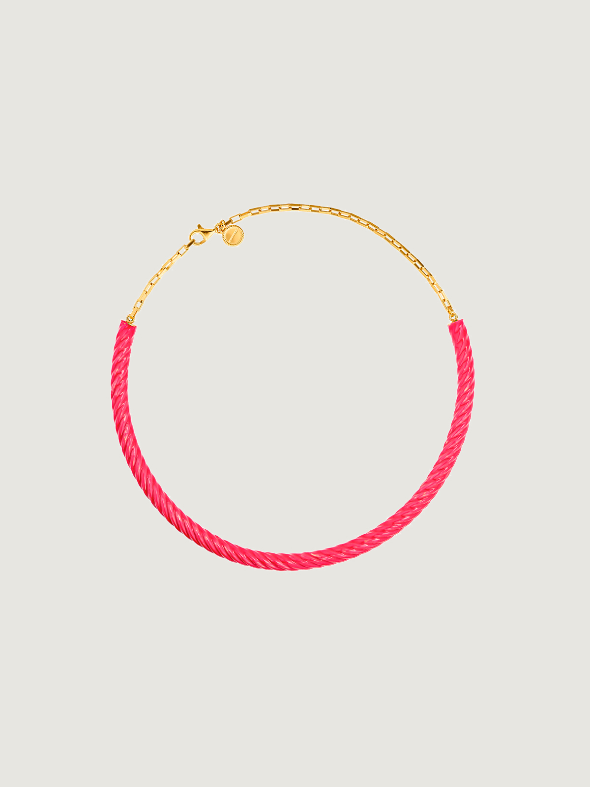 Collier type choker en argent 925 plaqué en or jaune 18K avec émail rose