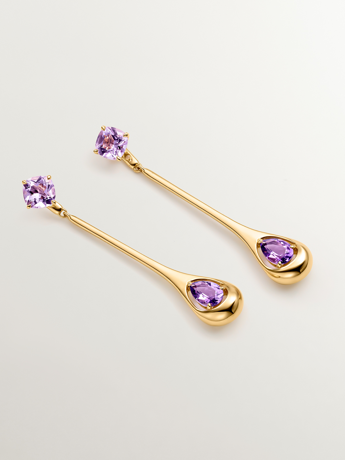 Boucles d'oreilles longues en argent 925 avec améthystes roses et violettes