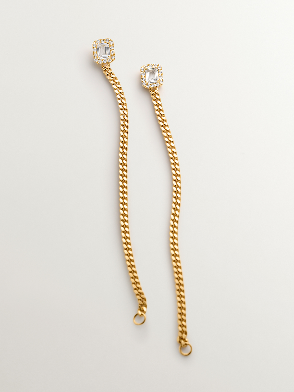 925 Silver barbed chain earrings coated in 18K yellow gold with topazes.