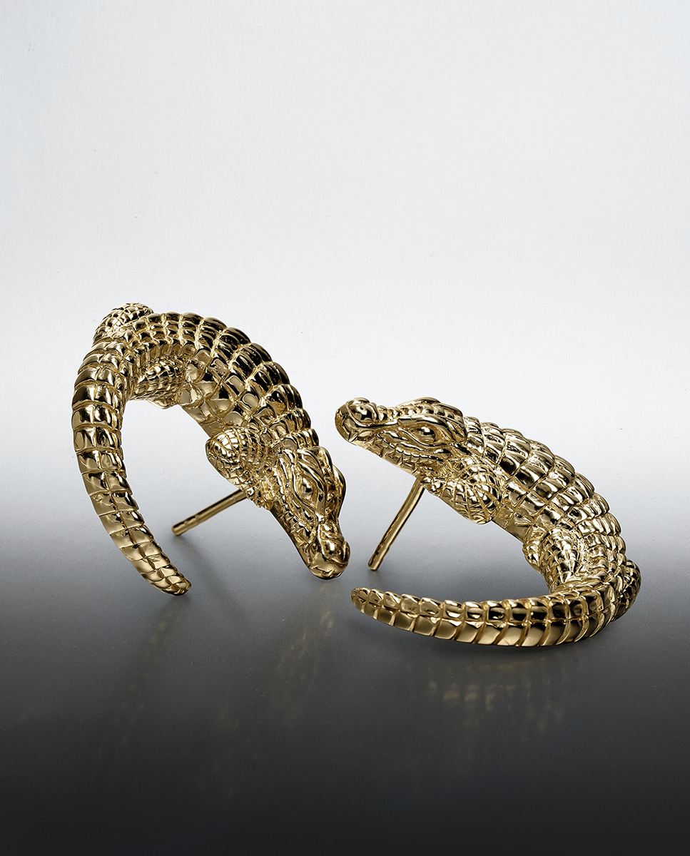 925 silver earrings in 18K yellow gold shaped like crocodile