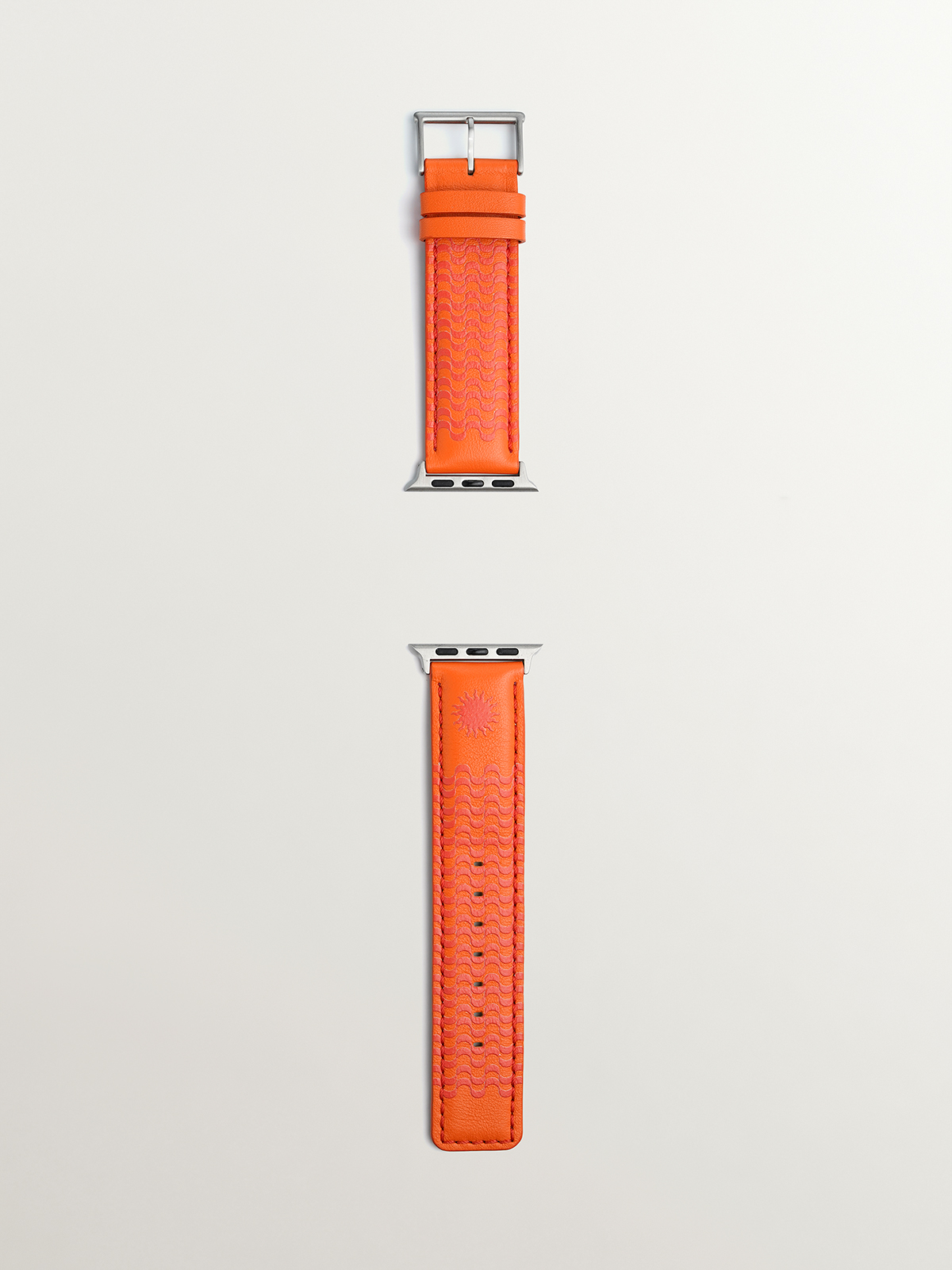 Correa para Apple Watch de cuero naranja con estampado de soles