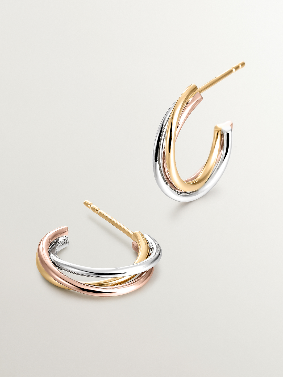 9K White, Yellow, and Rose Gold Triple Hoop Earrings