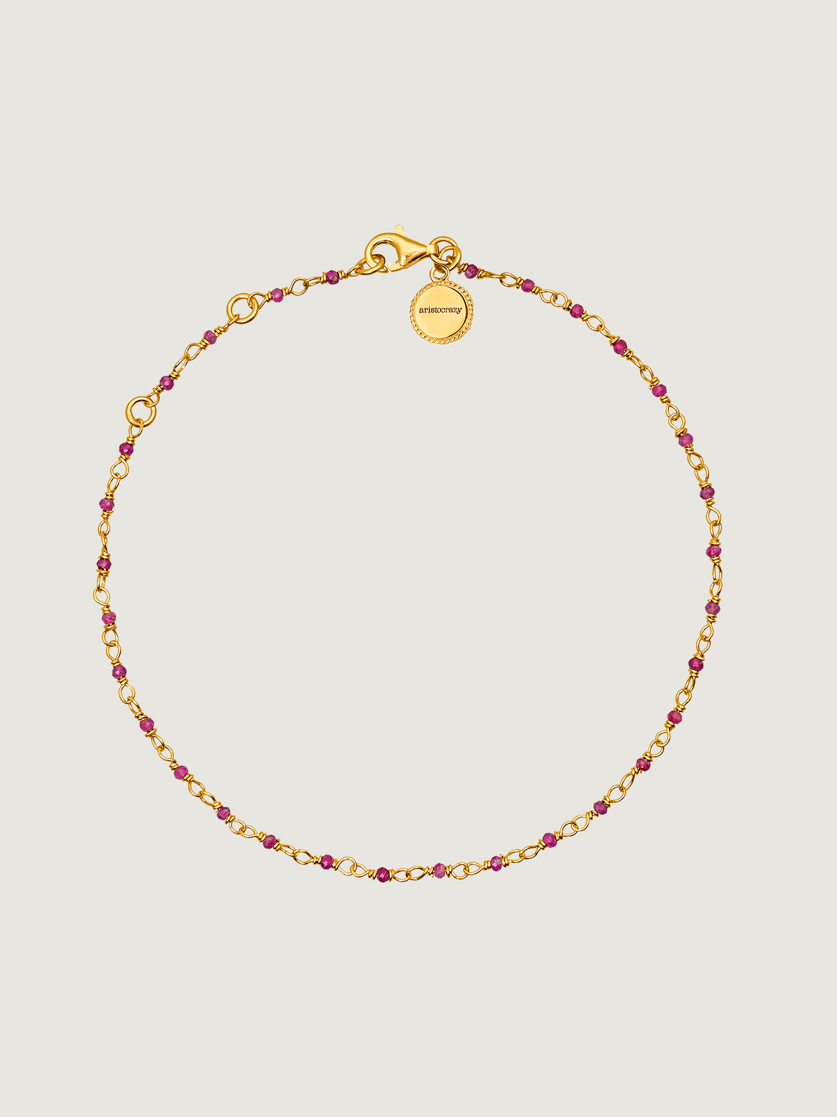 Pulsera tobillera de plata 925 bañada en oro amarillo de 18K con rubíes rosas