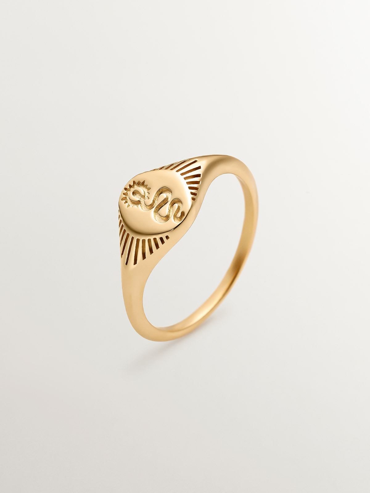 Anillo de sello de plata 925 bañada en oro amarillo de 18K con serpiente