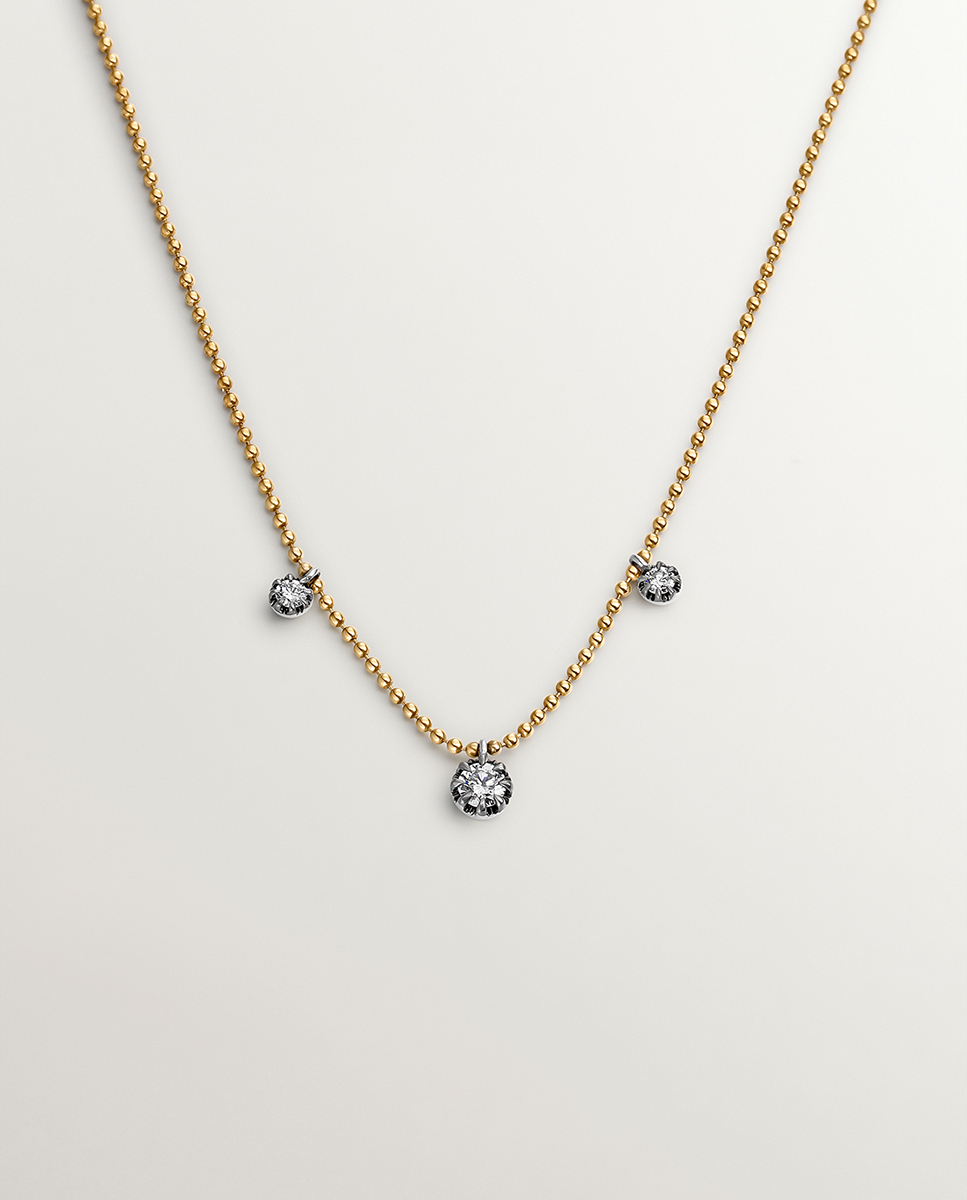 18K yellow gold necklace with aged effect and brilliant-cut diamonds