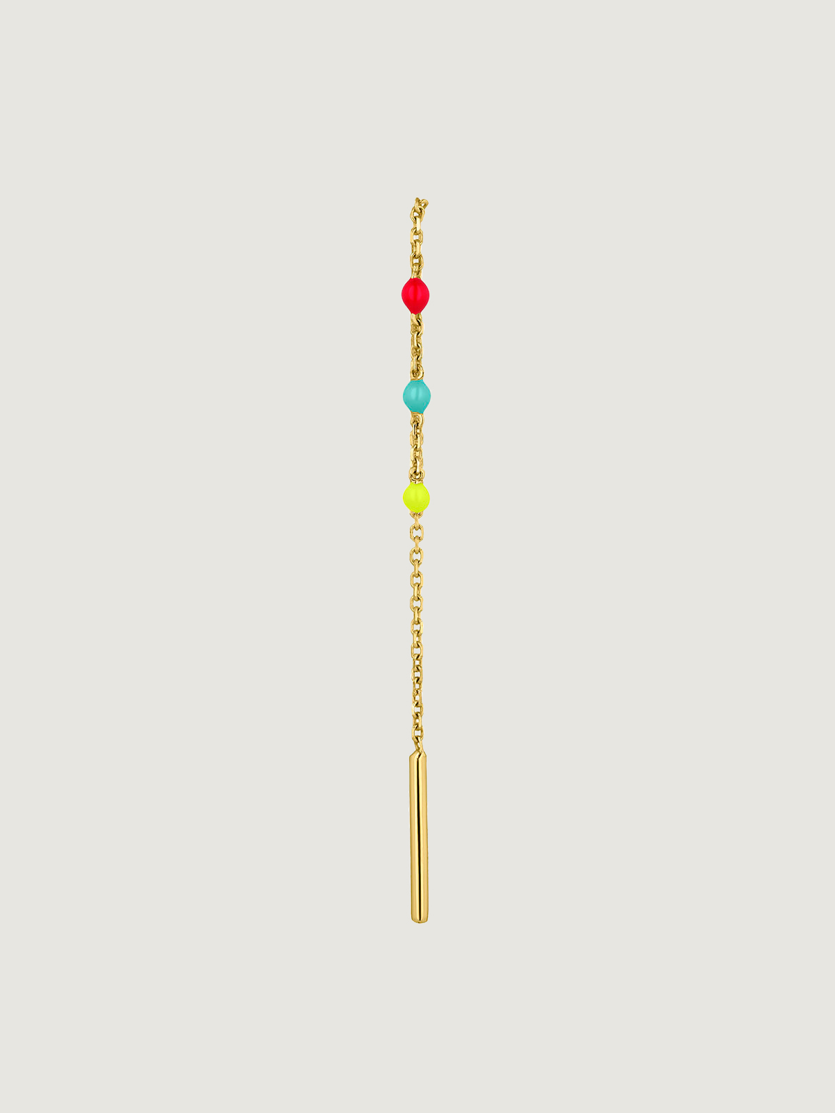 Single long 9K yellow gold earring with chain and multicolor enamel