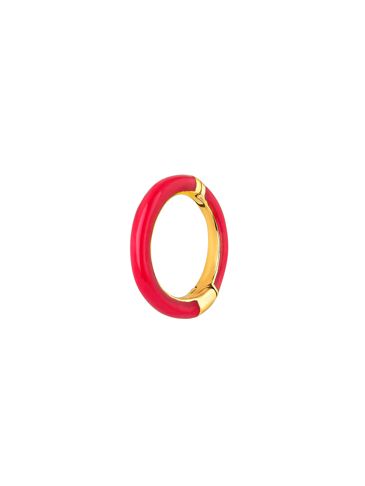 Boucle d'oreille individuelle en or jaune 9K de petit anneau avec émail rose.