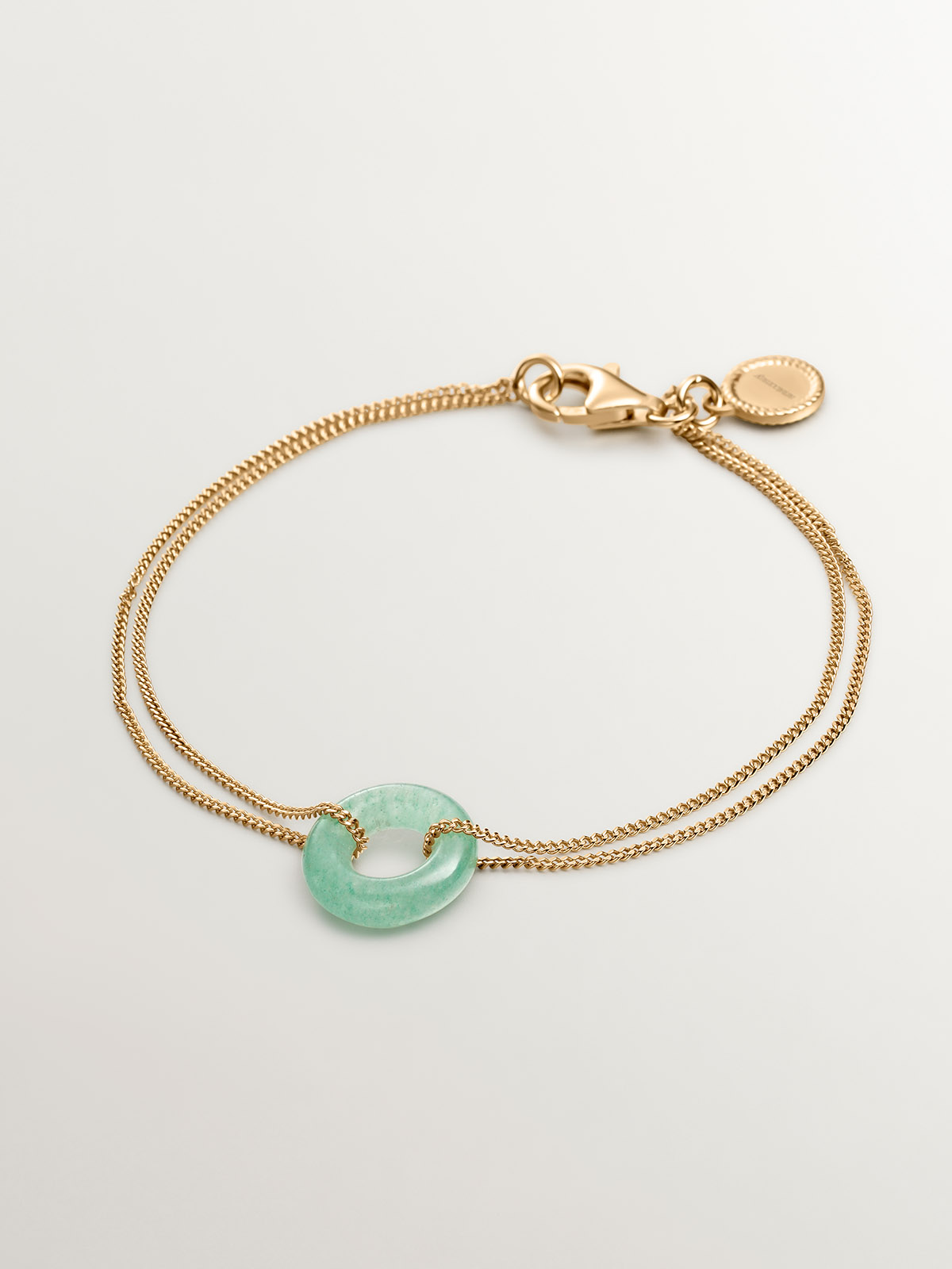 Pulsera de plata 925 bañada en oro amarillo de 18K con aventurina verde