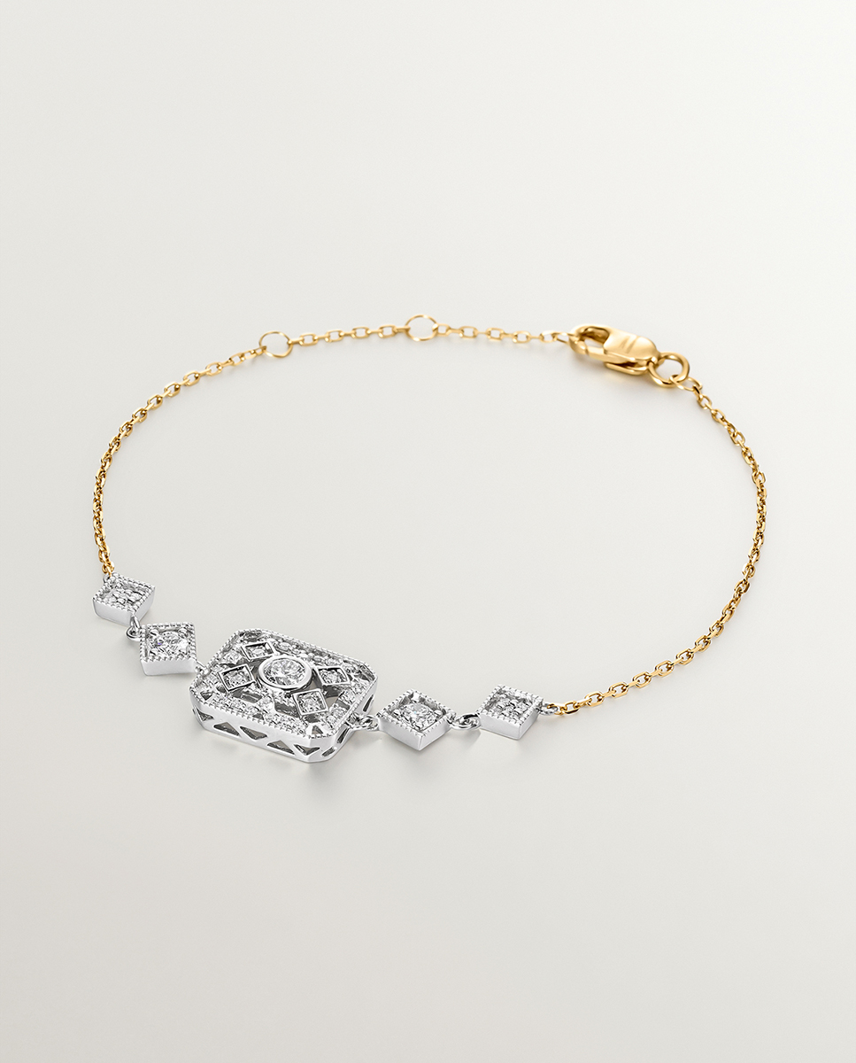 Bracelet en or blanc et jaune 18 carats avec diamants taille brillant