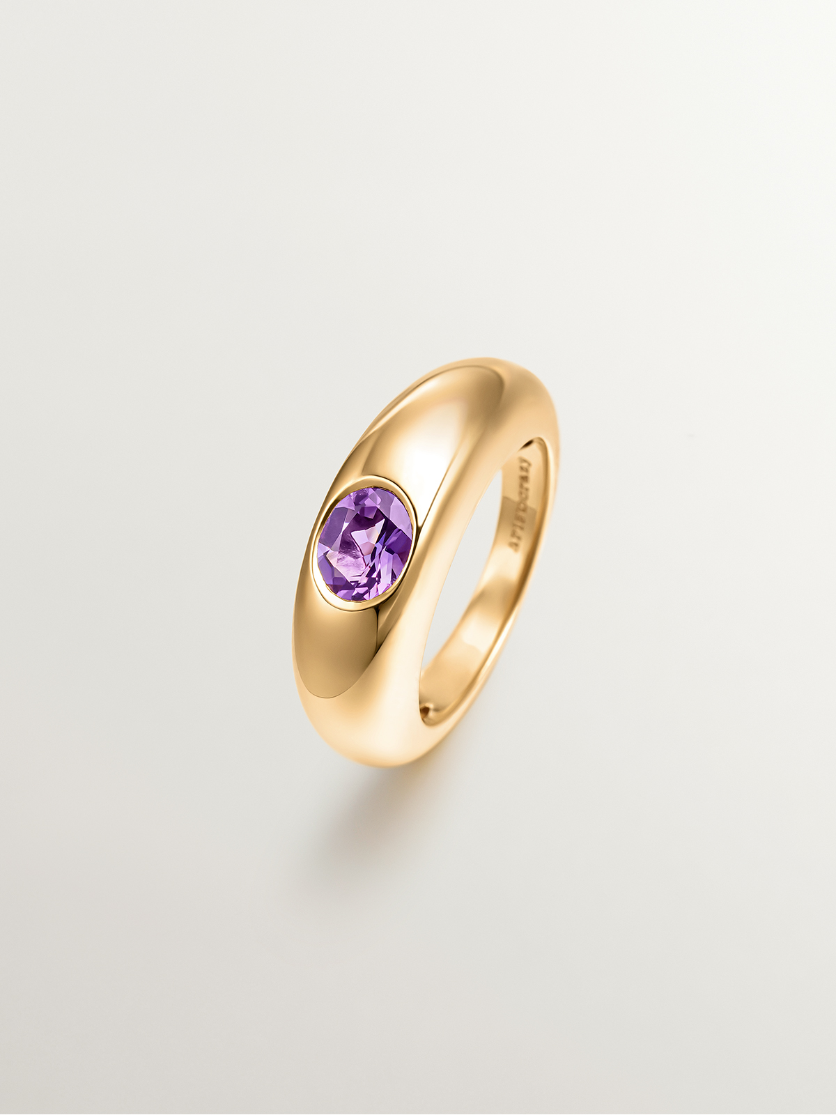 Bague en argent 925 plaqué or jaune 18 carats avec améthyste violette