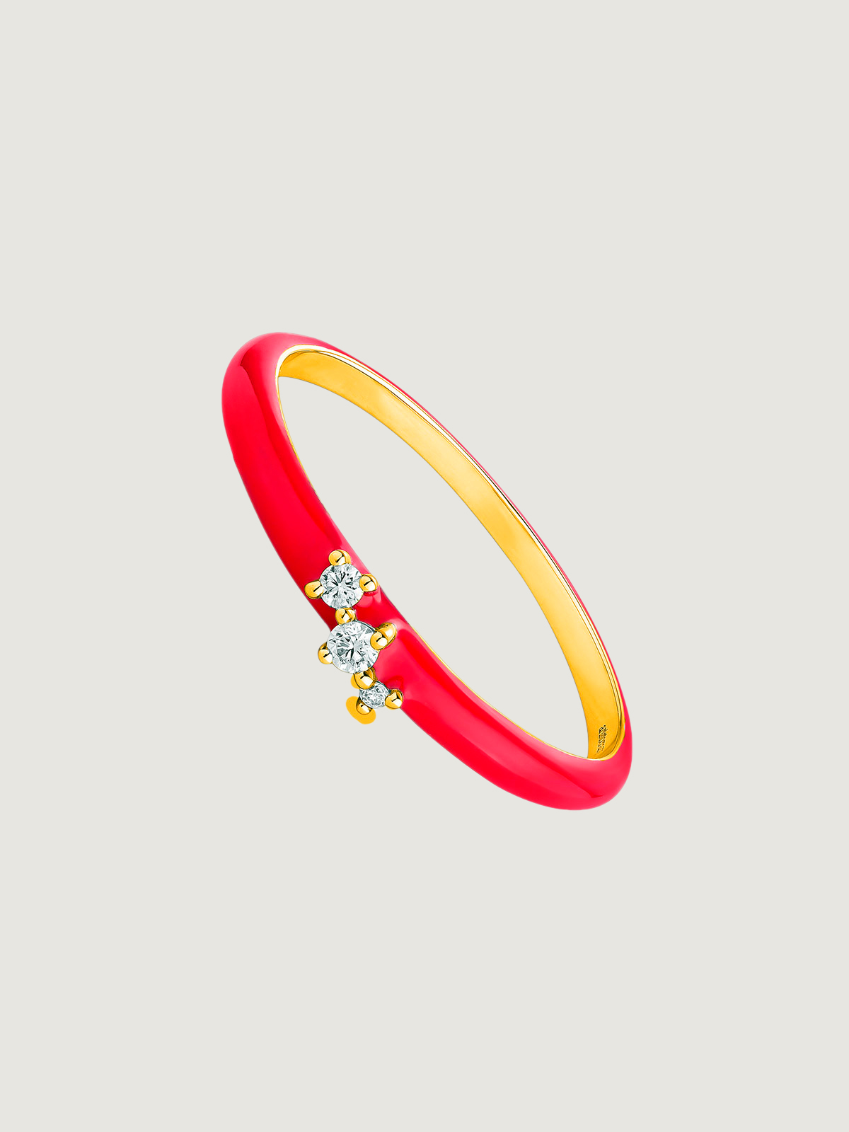 18K yellow gold ring with pink enamel and diamonds