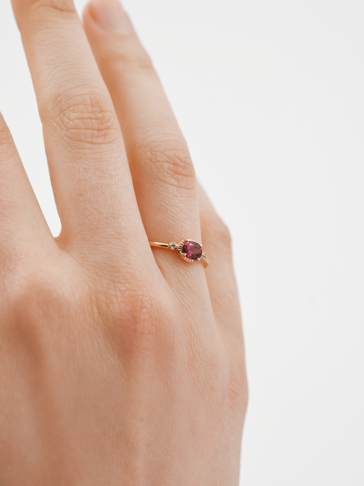 18K yellow gold plated 925 silver ring with rhodolite and topaz.