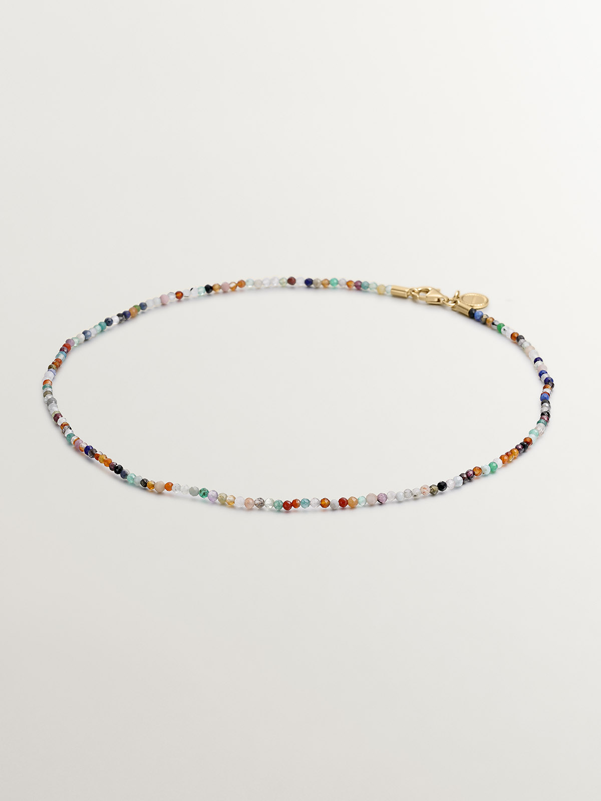 925 Silver necklace bathed in 18K yellow gold with multicolor precious stone beads.