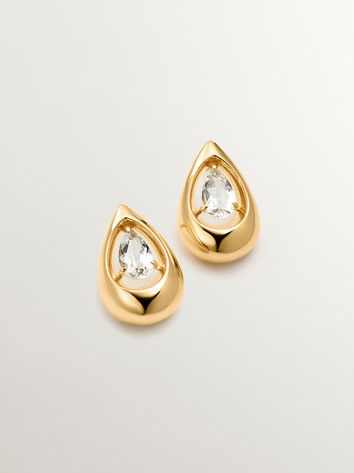 Boucles d'oreilles en argent 925 plaqué or jaune 18 carats avec topazes blanches