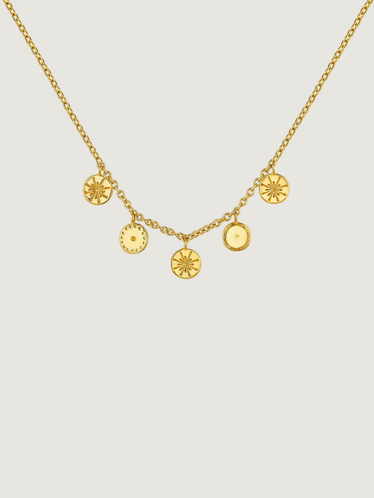 925 Silver necklace bathed in 18K yellow gold with medals