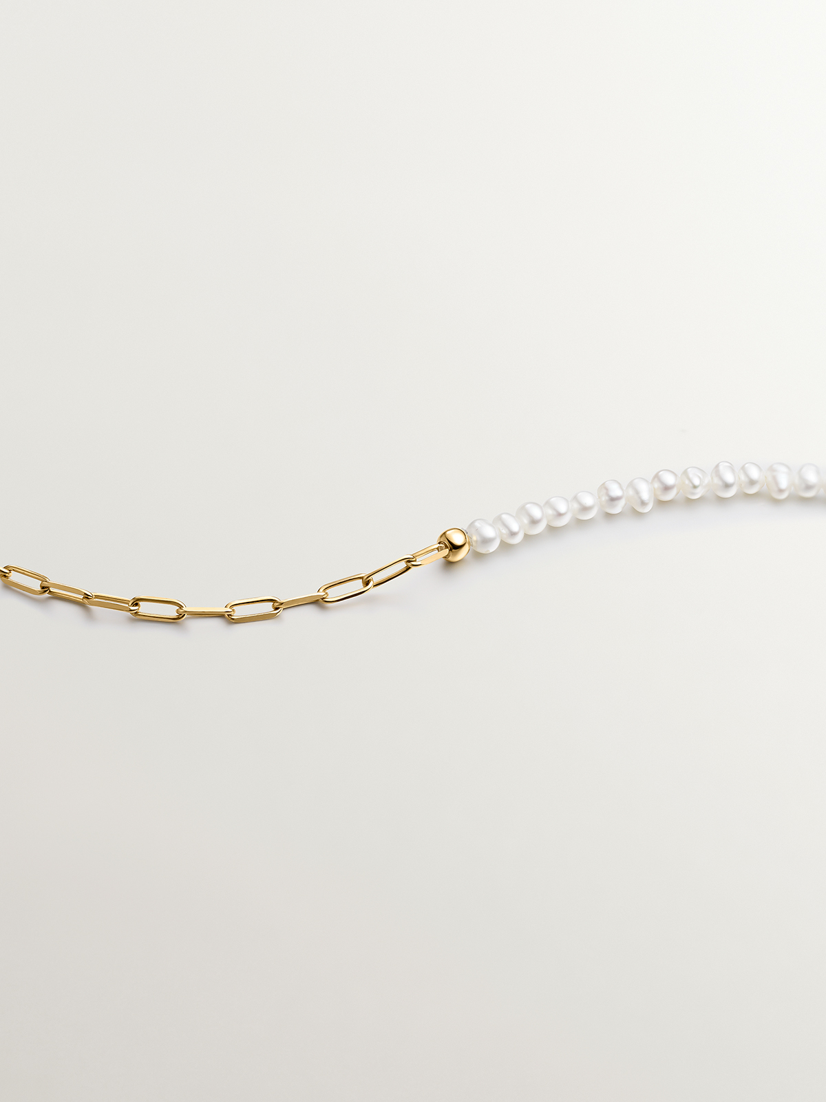 925 silver link necklace in 18k yellow gold with pearls