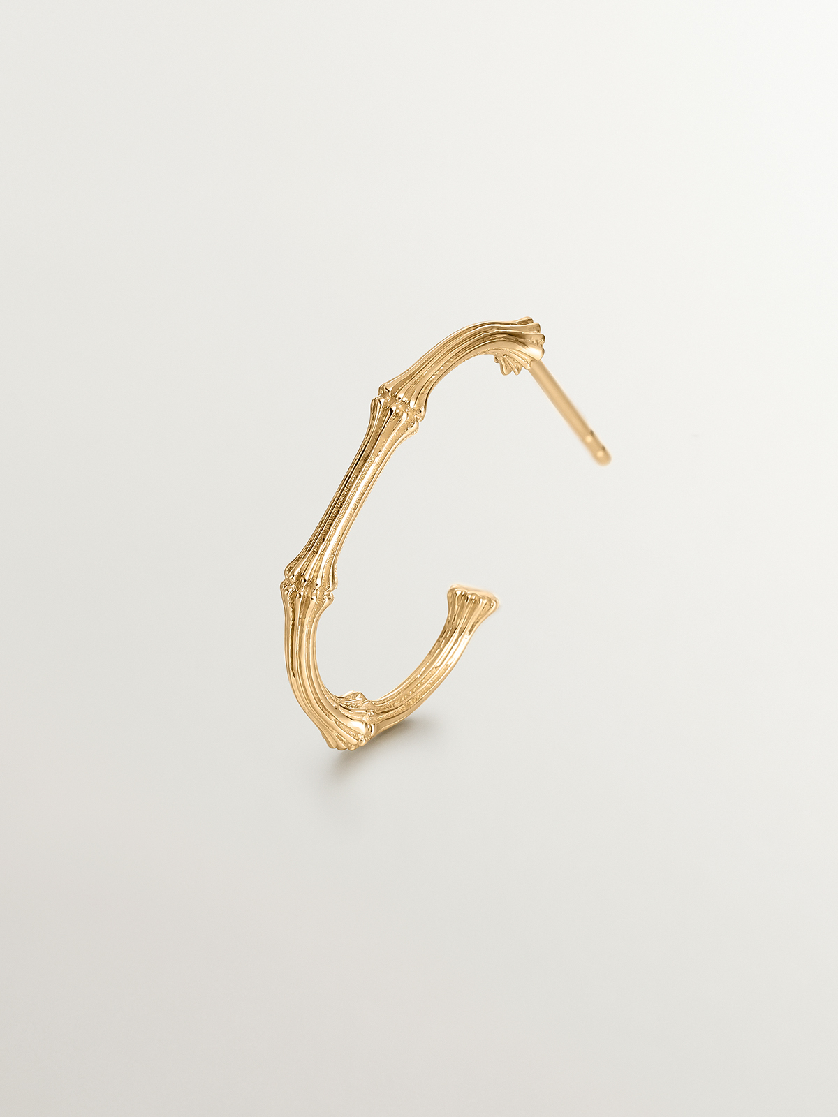 9K Yellow Gold Bamboo Texture Single Hoop Earring