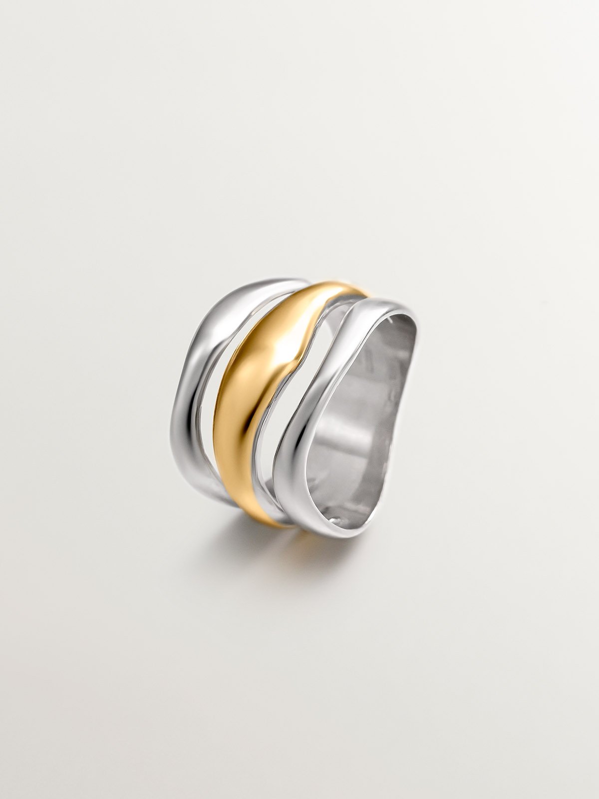 Bague triple bicolore en argent 925 et argent 925 plaqué or jaune 18K