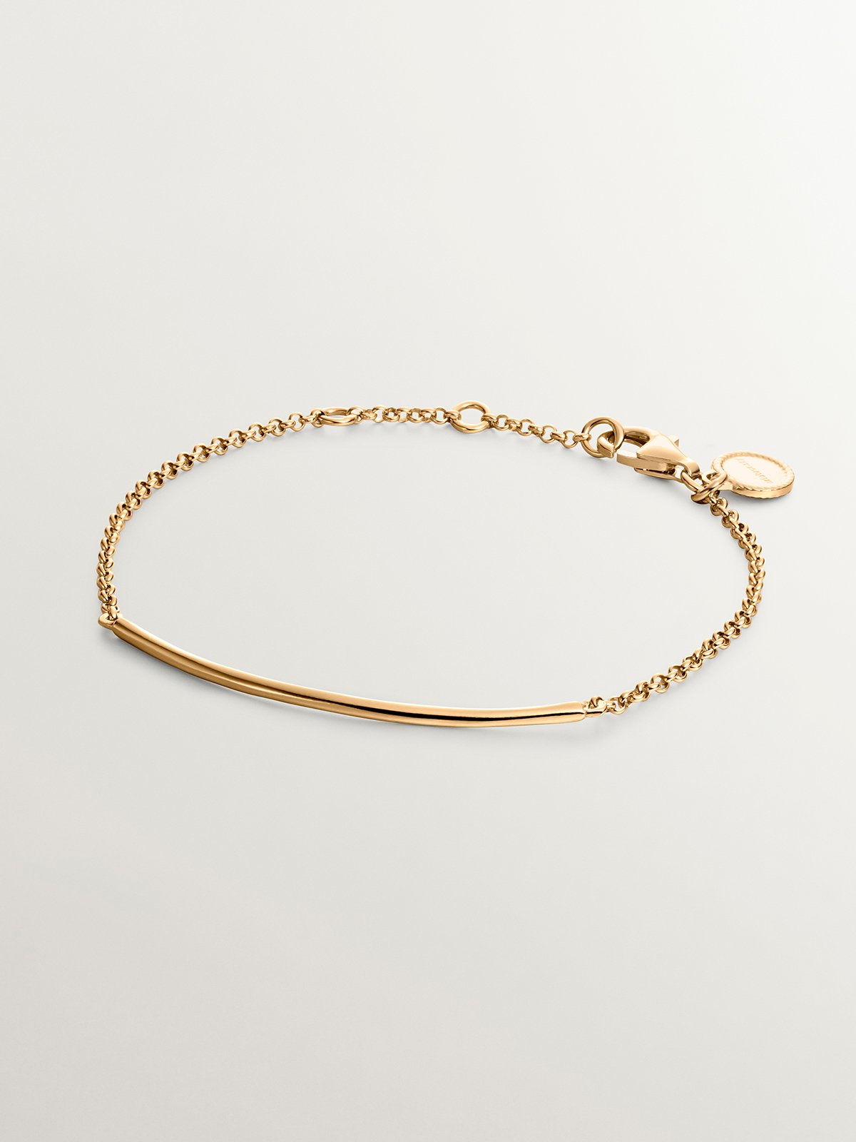 Pulsera de plata 925 bañada en oro amarillo de 18K con forma de tubo