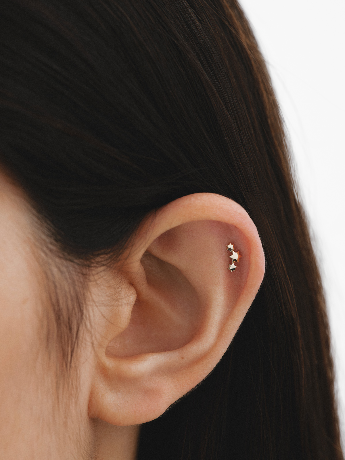 Boucle d'oreille individuelle en or jaune 9K avec des étoiles