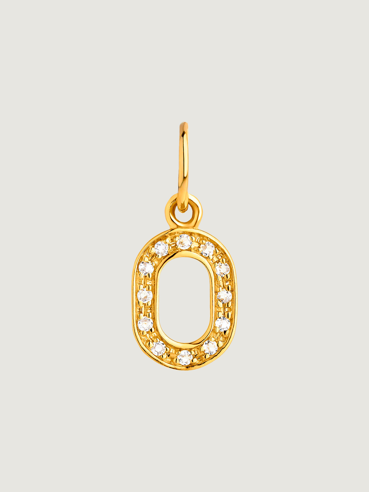 18K Yellow Gold Plated 925 Silver Charm with White Topaz, Initial O.