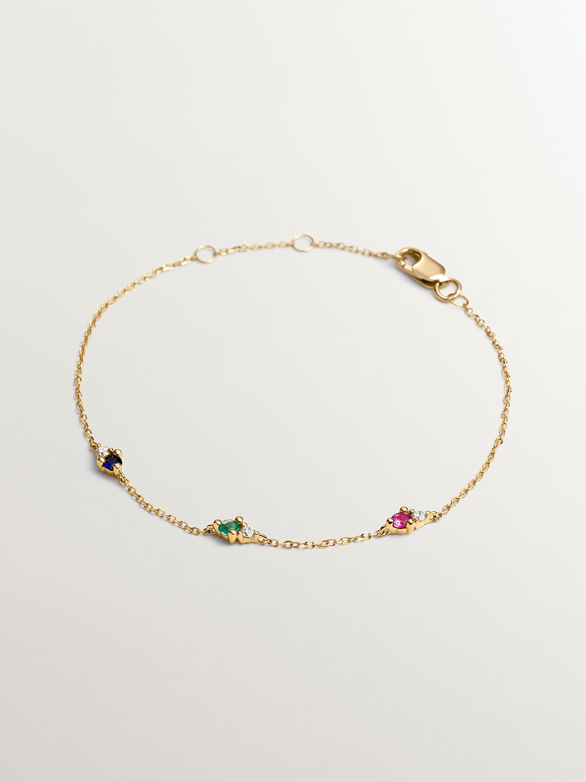 Pulsera de oro amarillo de 9K con zafiro, esmeralda, rubí y diamantes