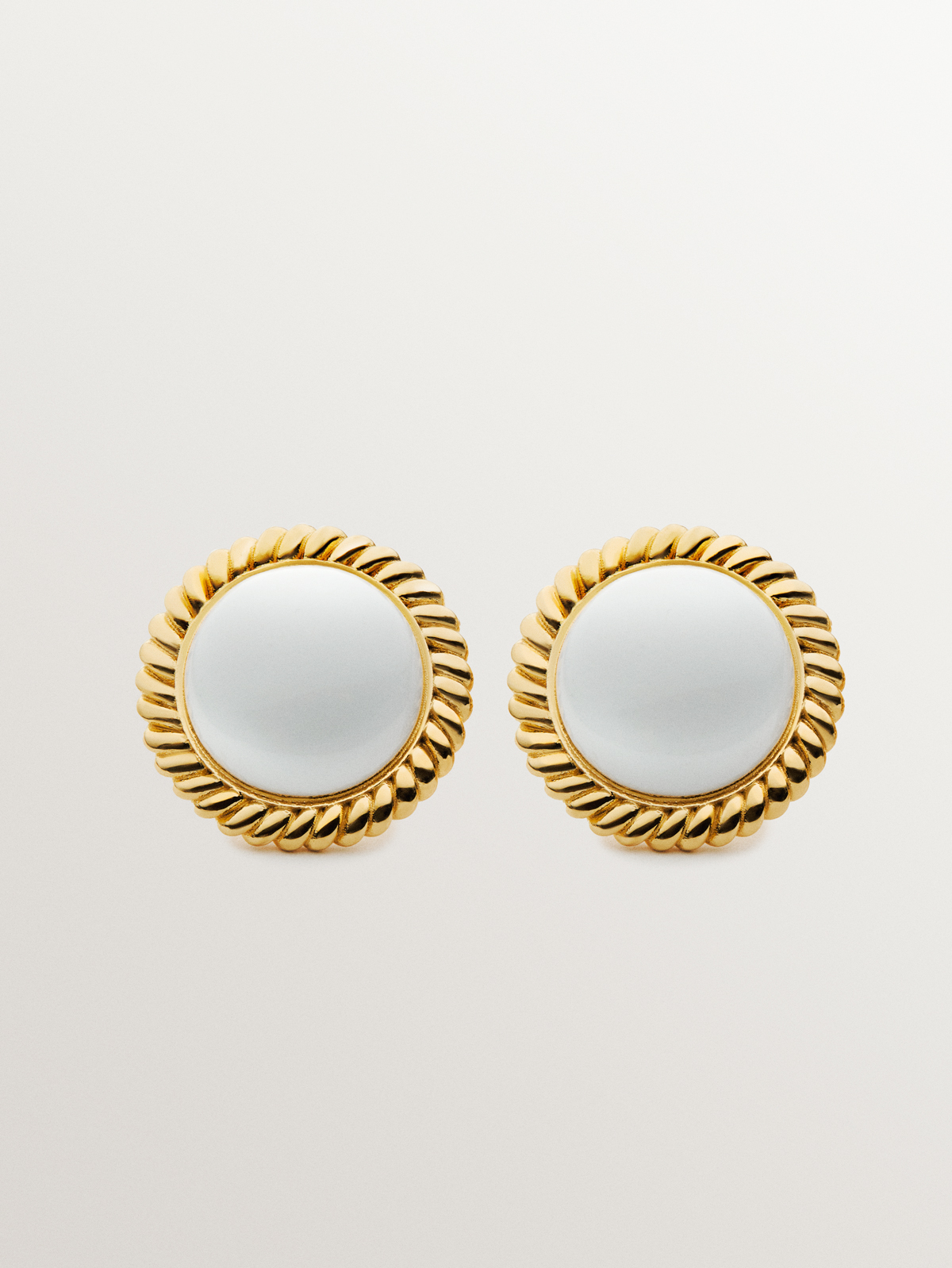 18K yellow gold plated 925 silver earrings with white enamel