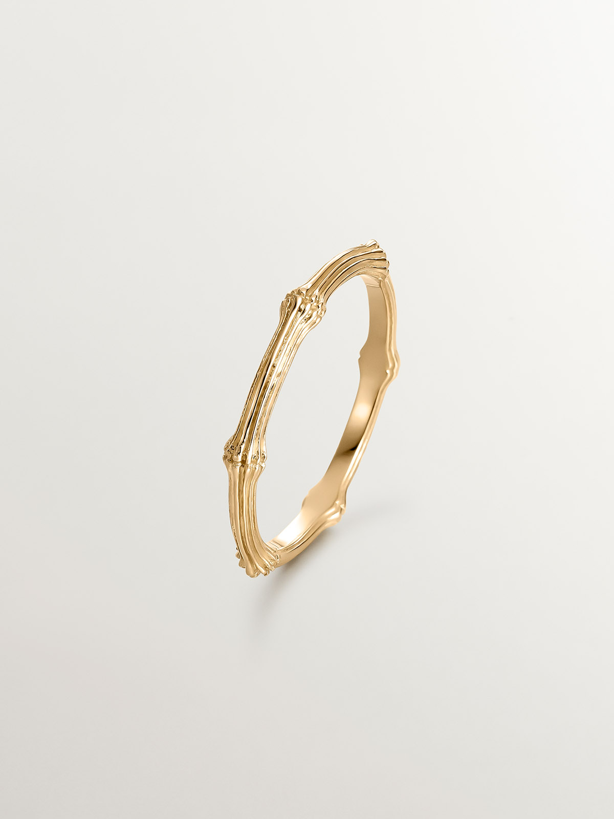 9K Yellow Gold Ring with Bamboo Texture