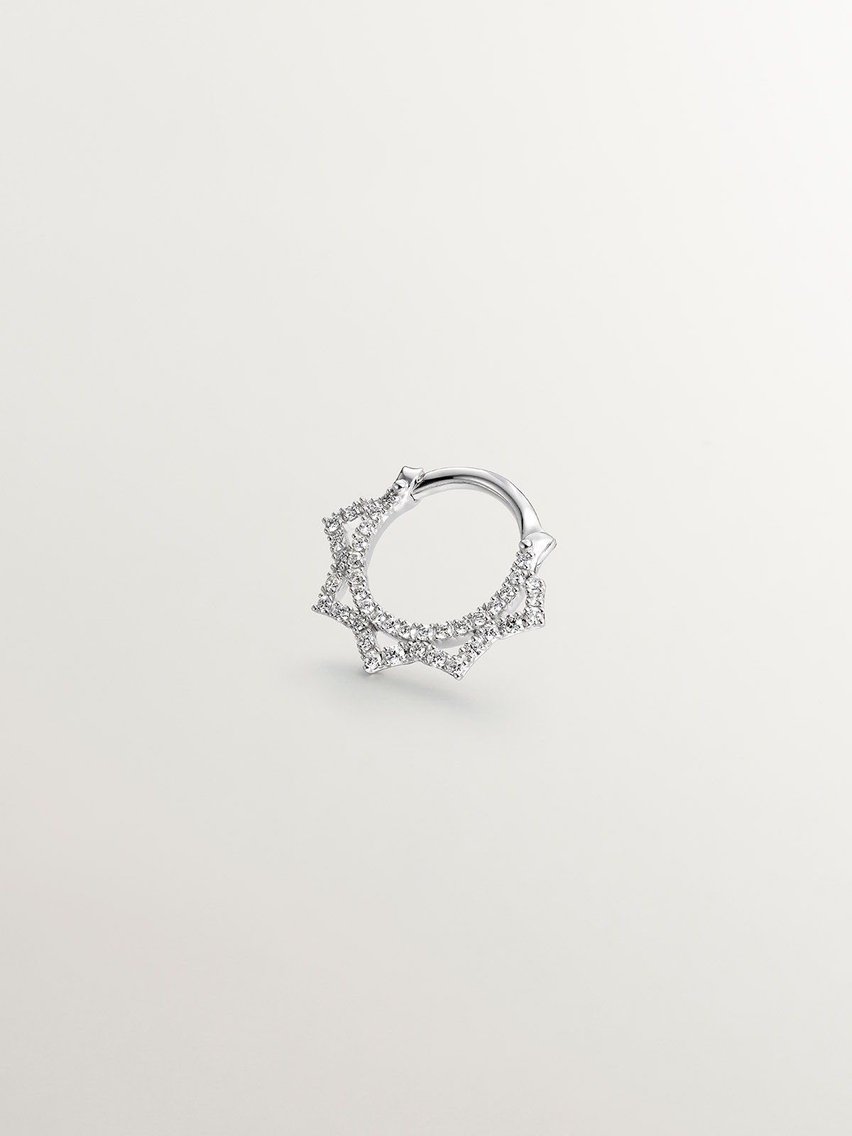 18K white gold daith ring piercing with diamonds and spikes