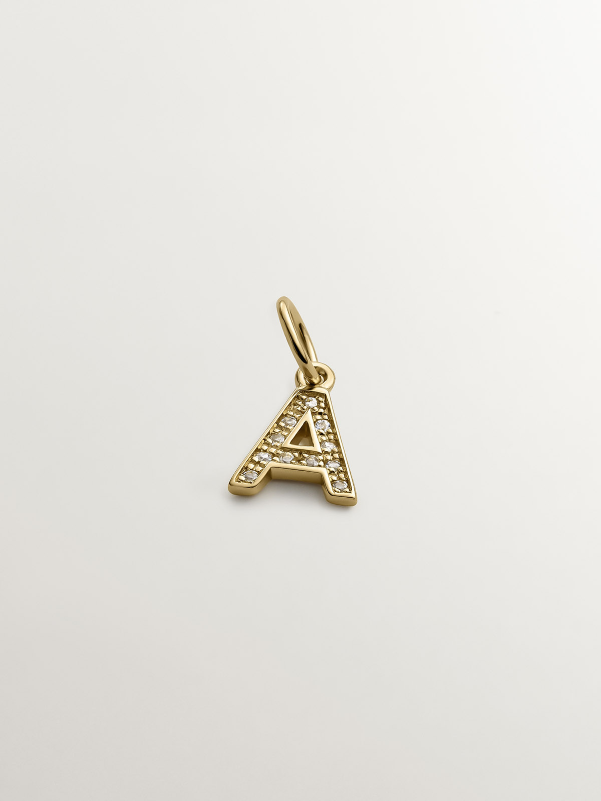 925 Silver Charm bathed in 18K yellow gold and white topaz with initial A