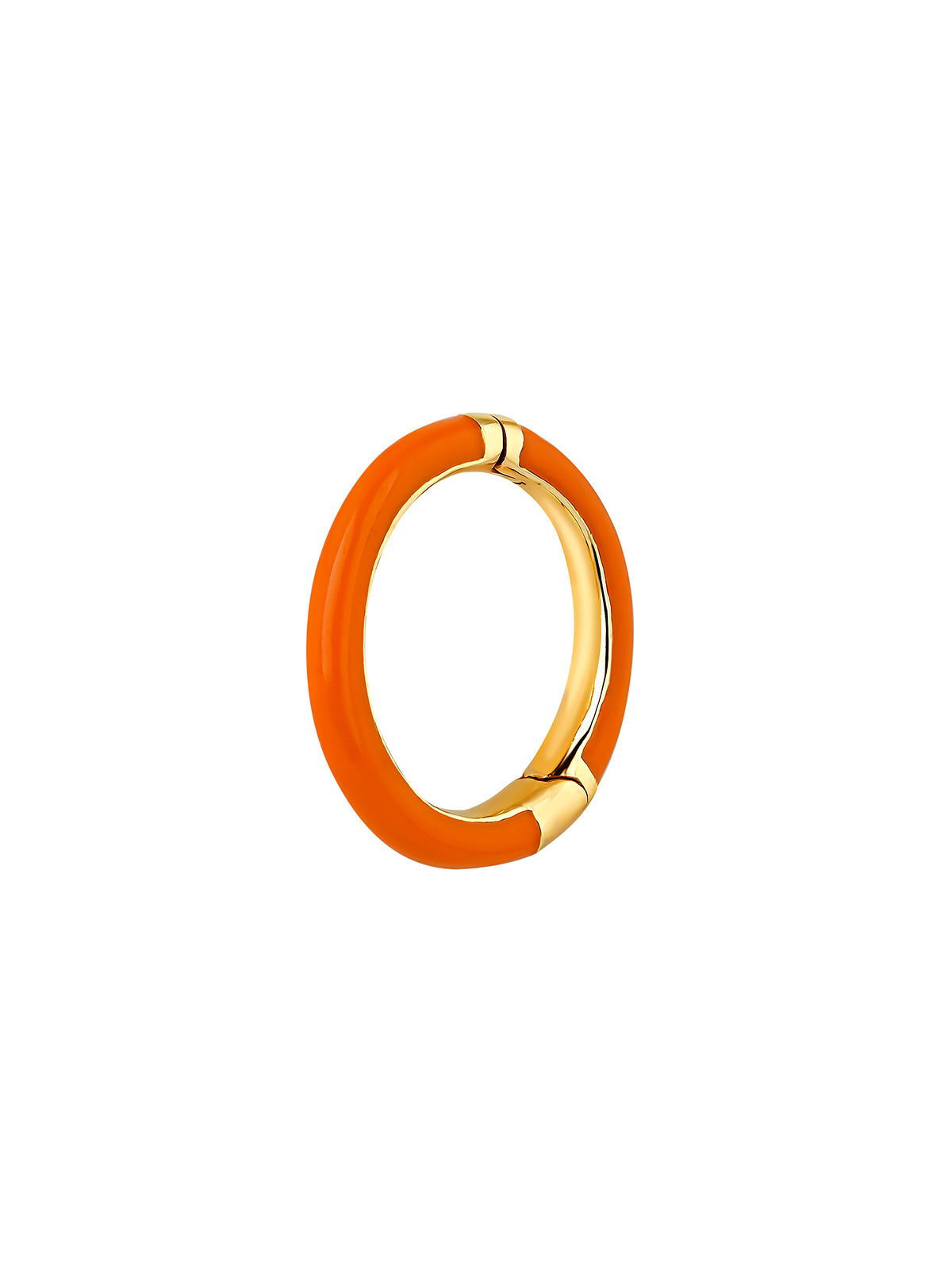 Boucle d'oreille individuelle de cerceau moyen en or jaune 9K avec émail orange.
