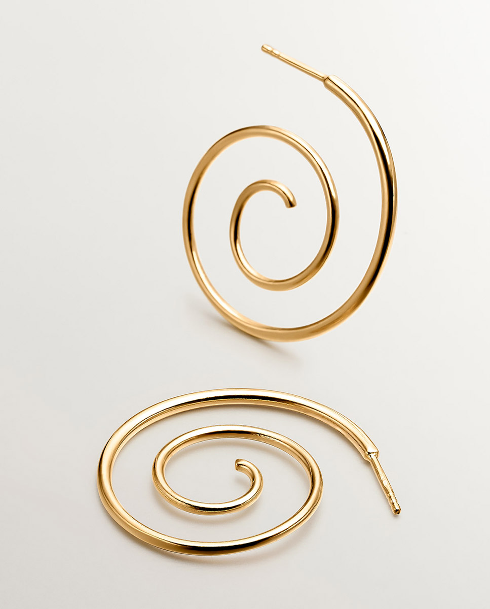 Pendientes en espiral de plata 925 bañada en oro amarillo de 18K