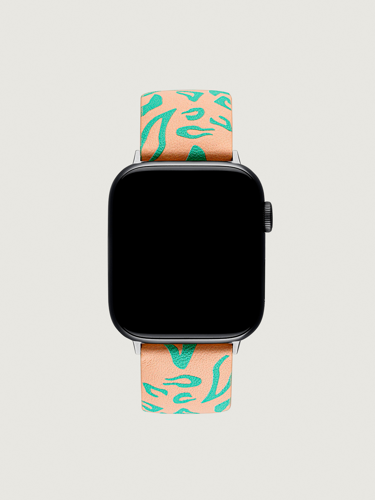 Leather Apple Watch band with pink and green animal print