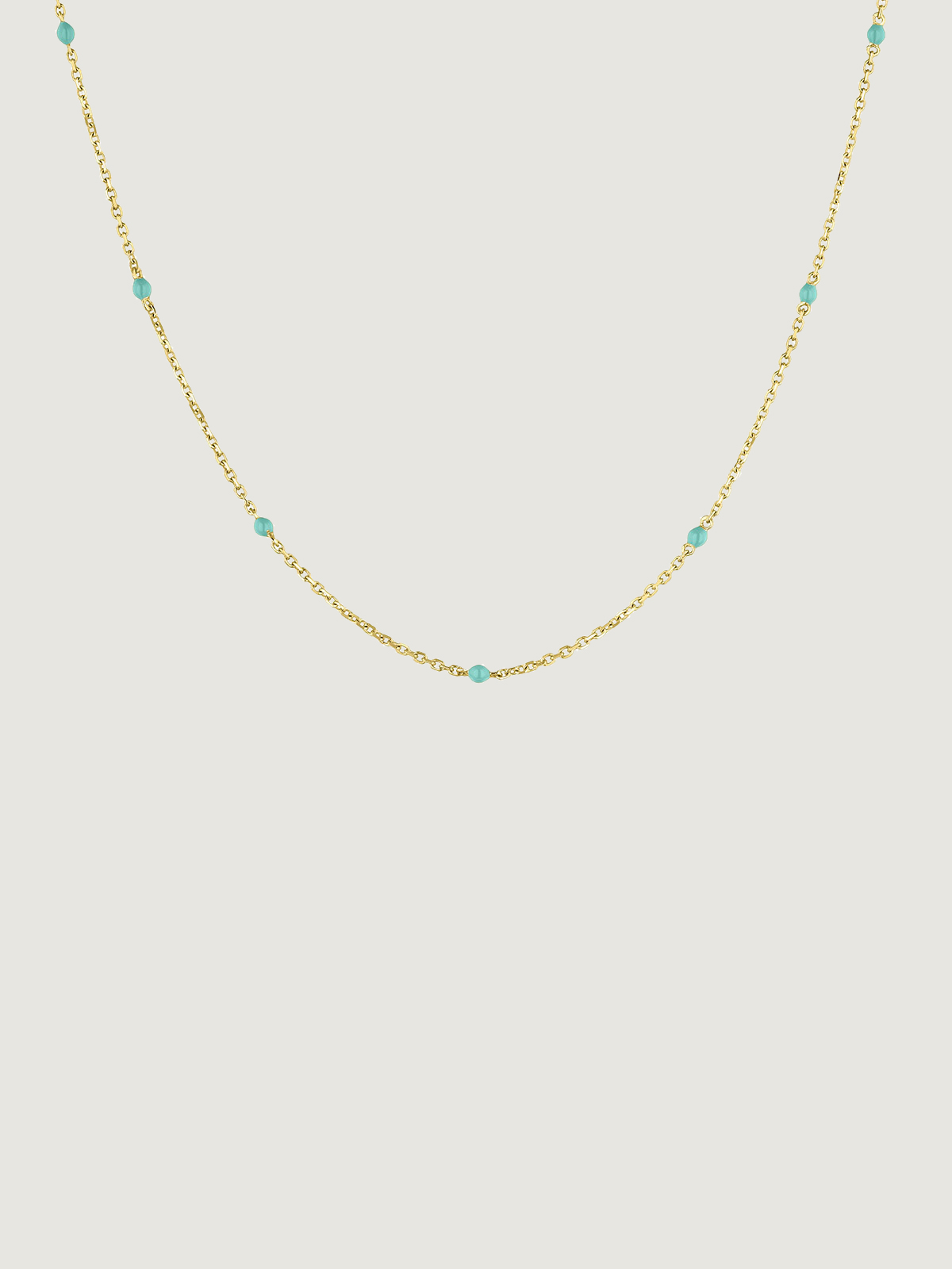 9K yellow gold chain with turquoise enamel beads