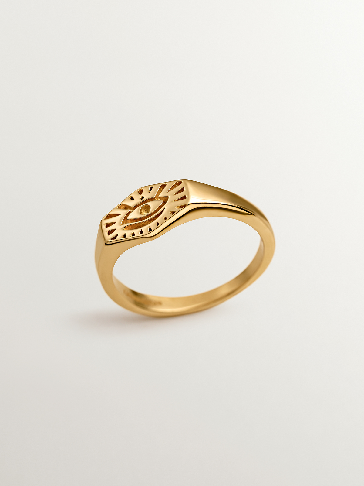 Bague-sceau en argent 925 plaqué or jaune 18K avec Œil d'Horus