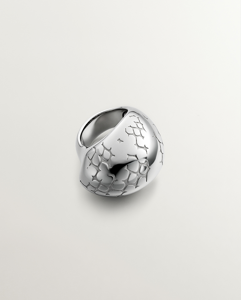 Bague bombée en argent 925 avec texture serpent