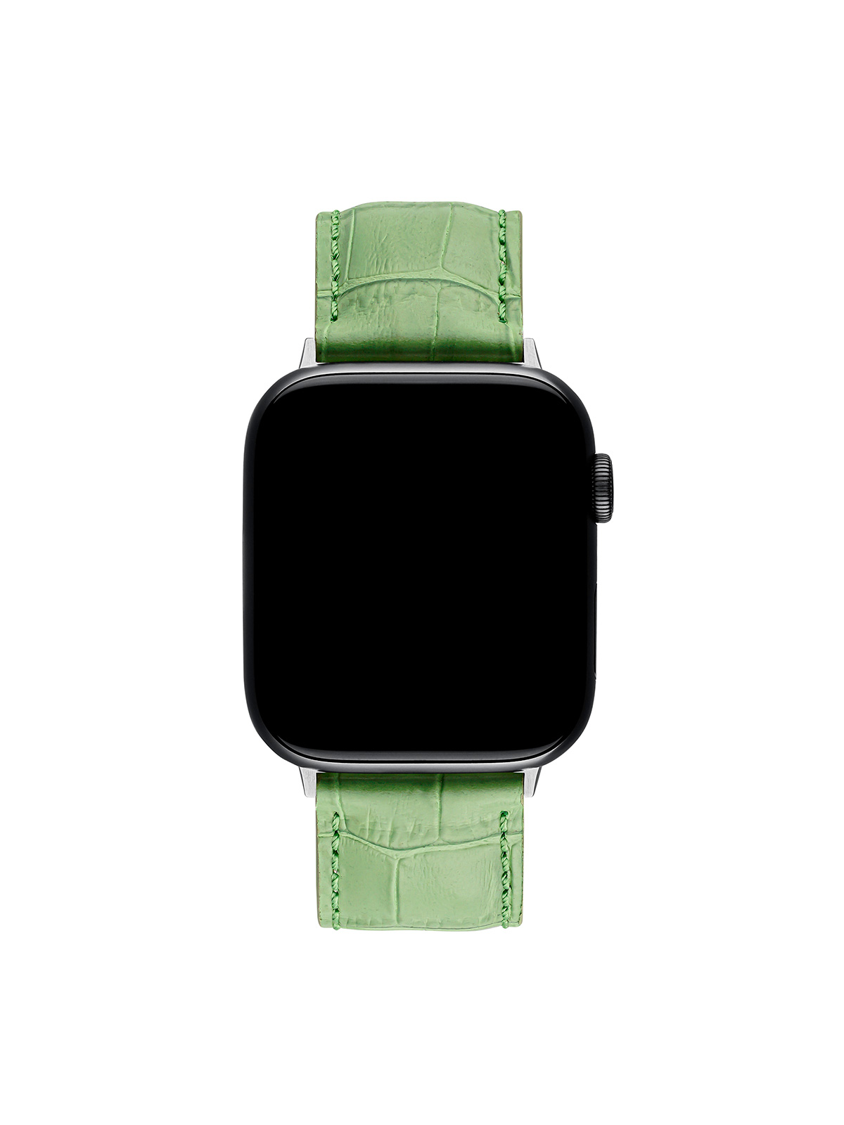 Green leather strap with crocodile finish for Apple Watch.