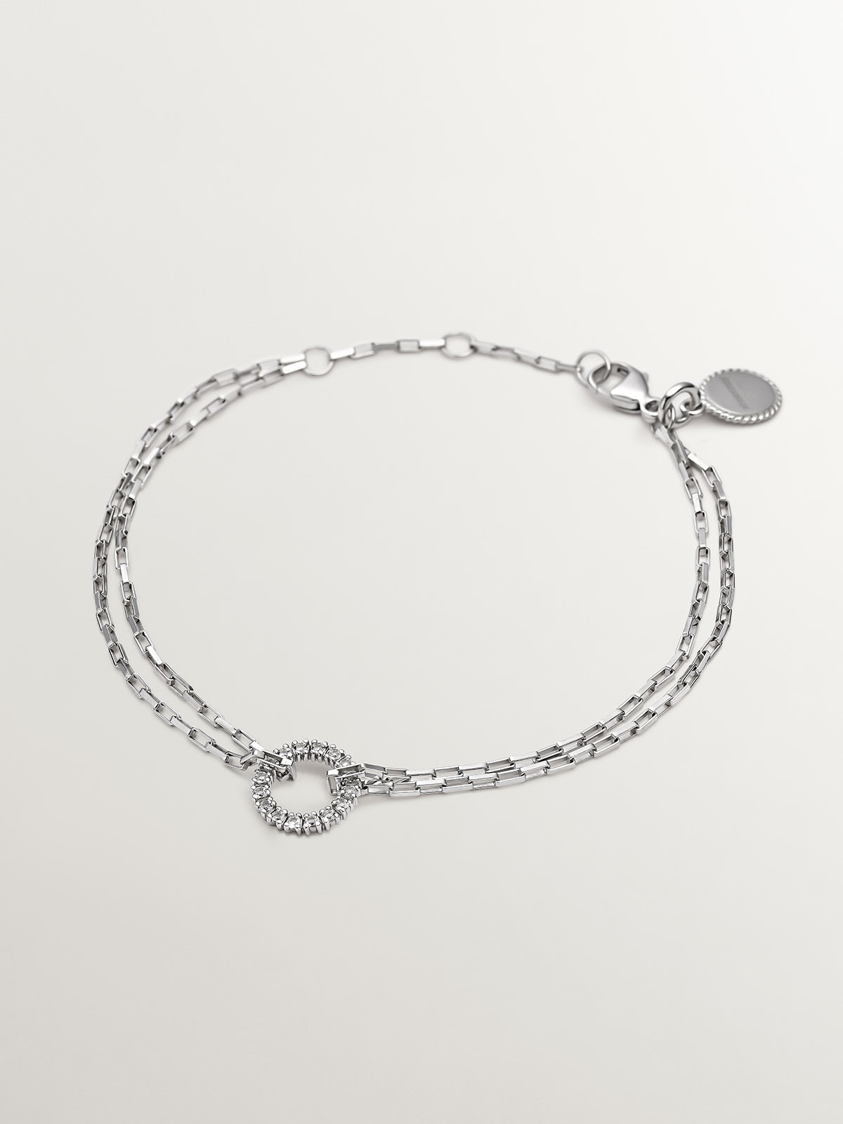 Pulsera de eslabones forza de plata 925 con aro de topacios blancos