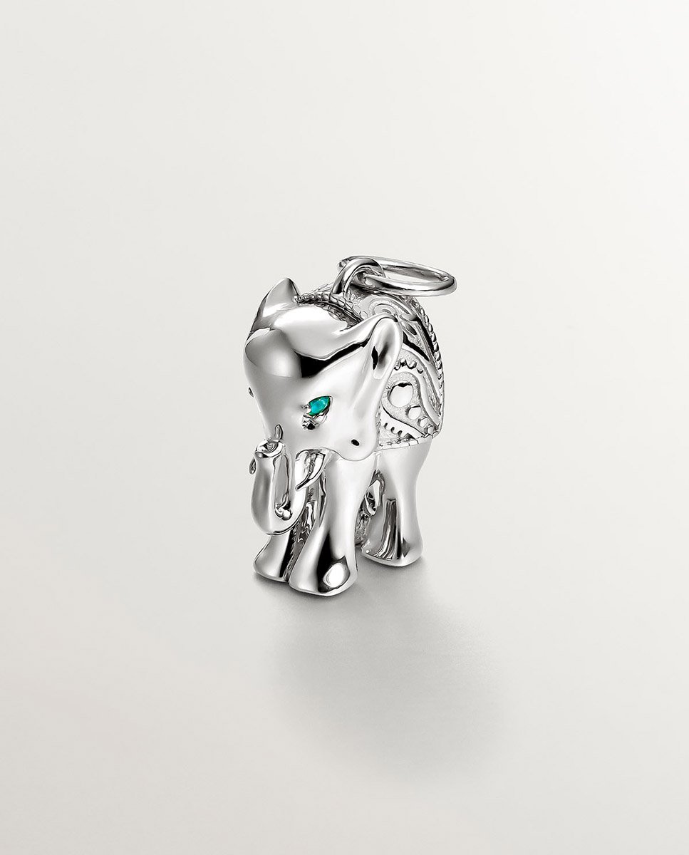 Charm de plata 925 con ónix verde y forma de elefante