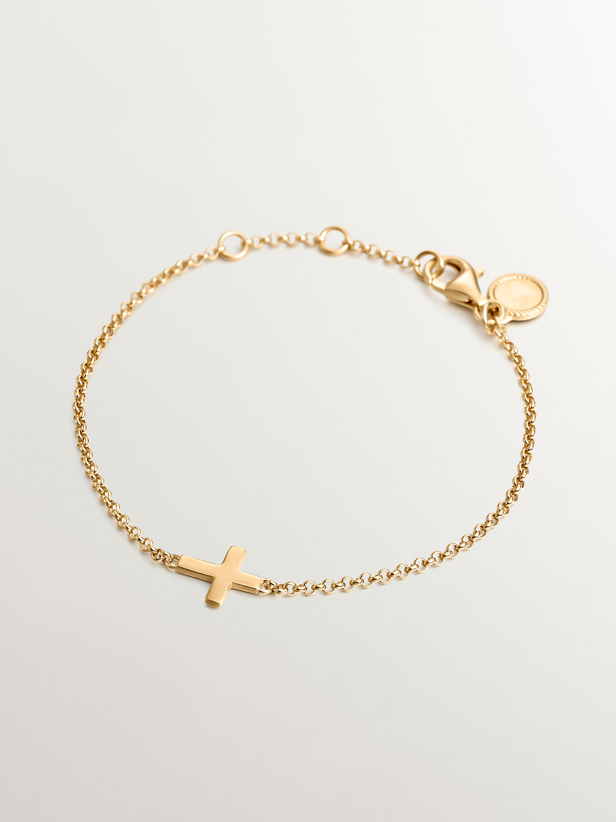 Pulsera de plata 925 bañada en oro amarillo de 18K con cruz